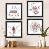 Travel Themed Ethnic Design Mandala Animal Printed Set of 4 Poster Frames